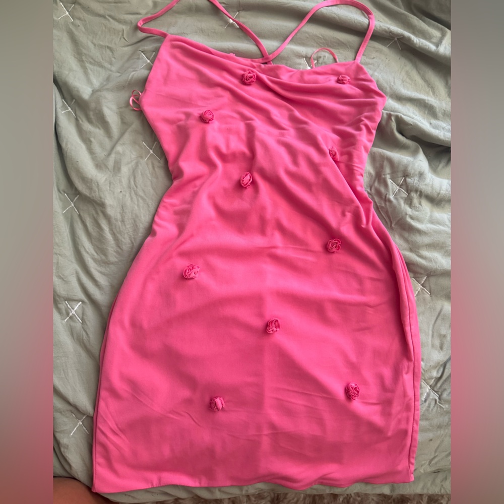Fashion nova Avery Rosette, mini dress. Roses. Pink
